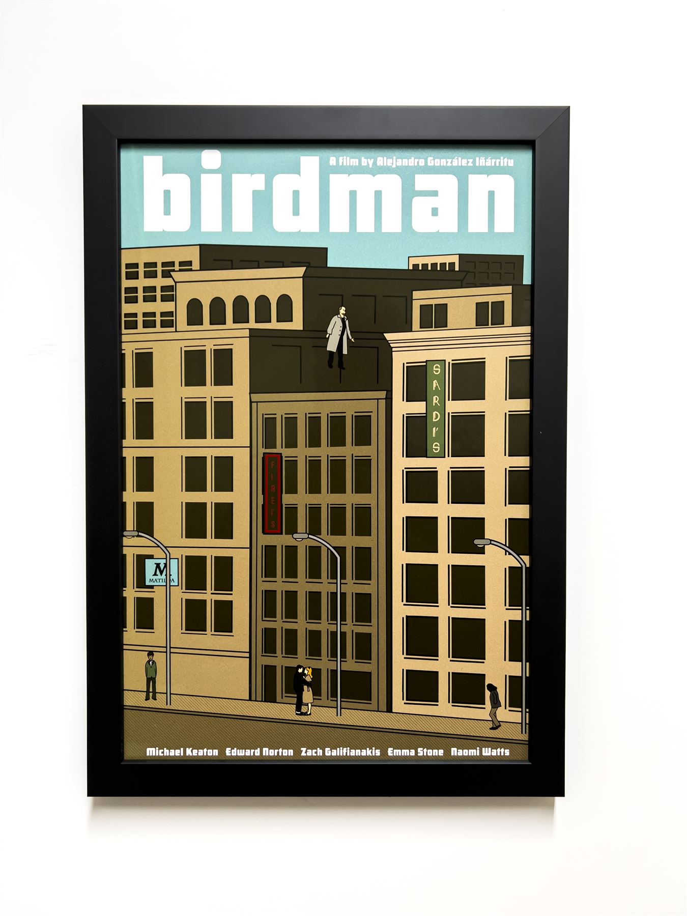 Birdman film poster in a black box frame